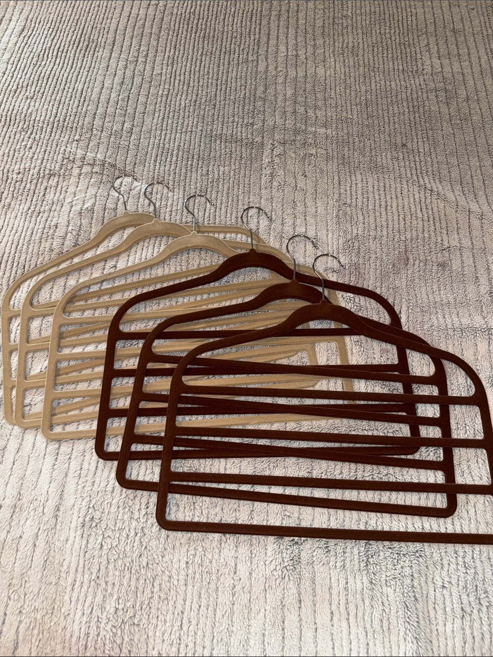 Velvet Multi-Tier Space-Saving Hangers - Brown & Beige (6)